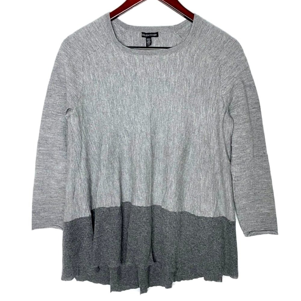 Eileen Fisher Womens Sweater Size L Gray Wool Blend 3/4 Sleeve Pullover Tunic